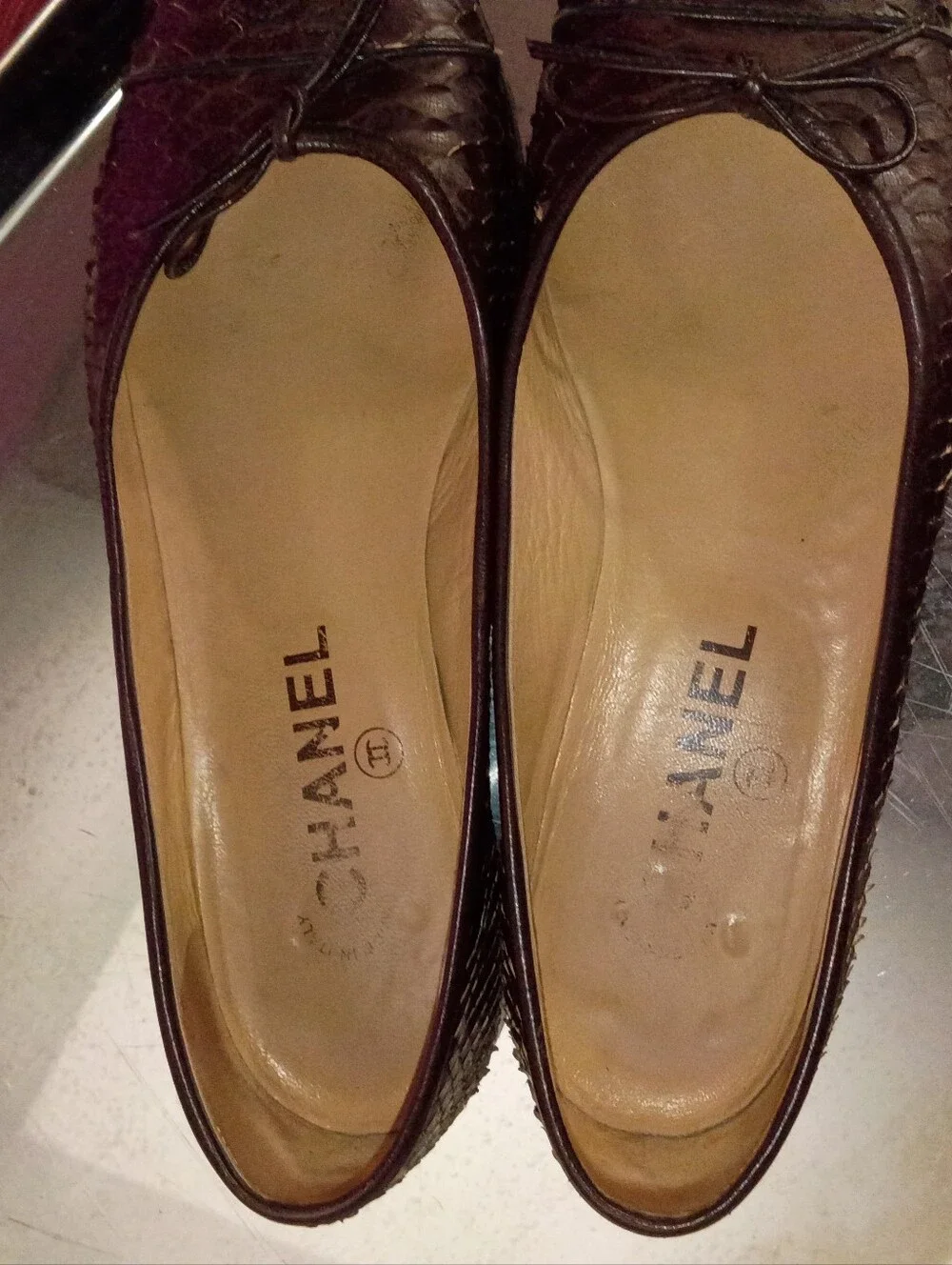 CHANEL Brown Python-Embossed Leather Ballet Flats - Picture 4 of 7